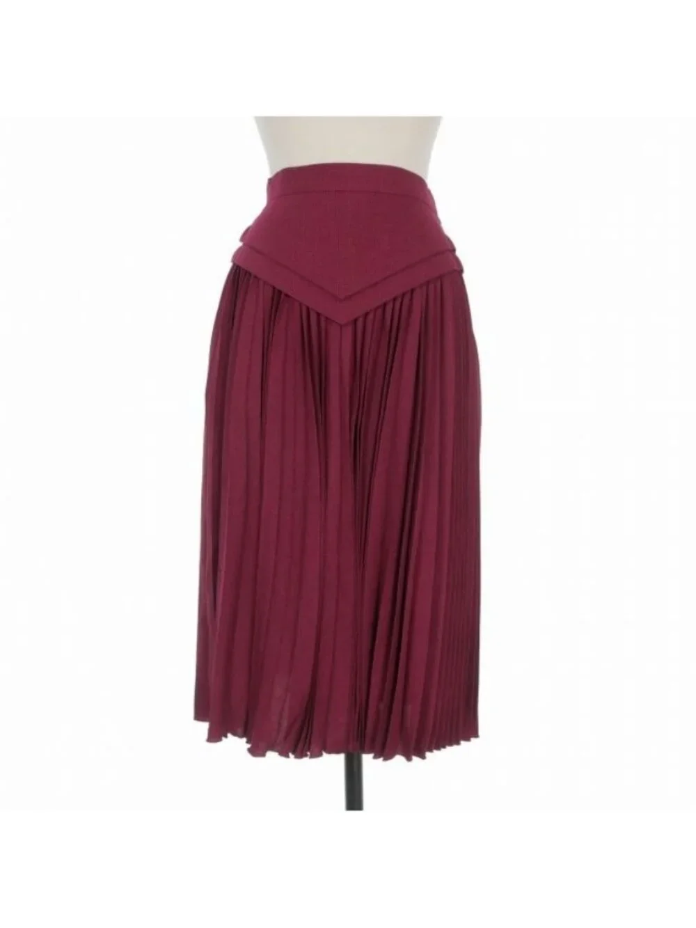 Dior Silk Blend Houndstooth Pleated Skirt Switchable Knee Length Burgundy M